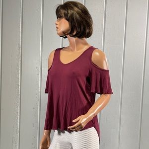 * One Clothing Women's Ribbed Cold Shoulder Top Size M